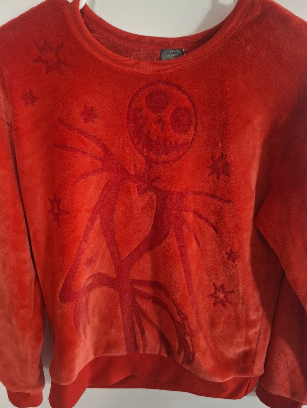 Disney Red Plush Crewneck Sweater with Character Graphic Jack Skellington